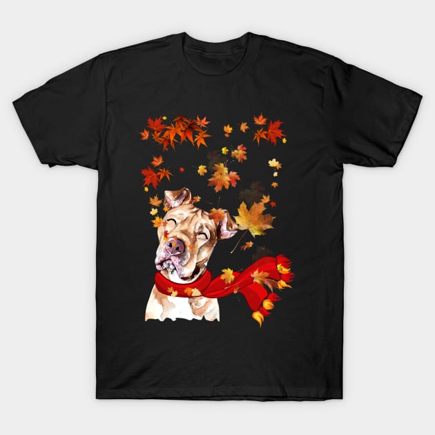 Maple Leaf Pitbull Fall Hello Autumn Gift T-Shirt by Margaretsantana